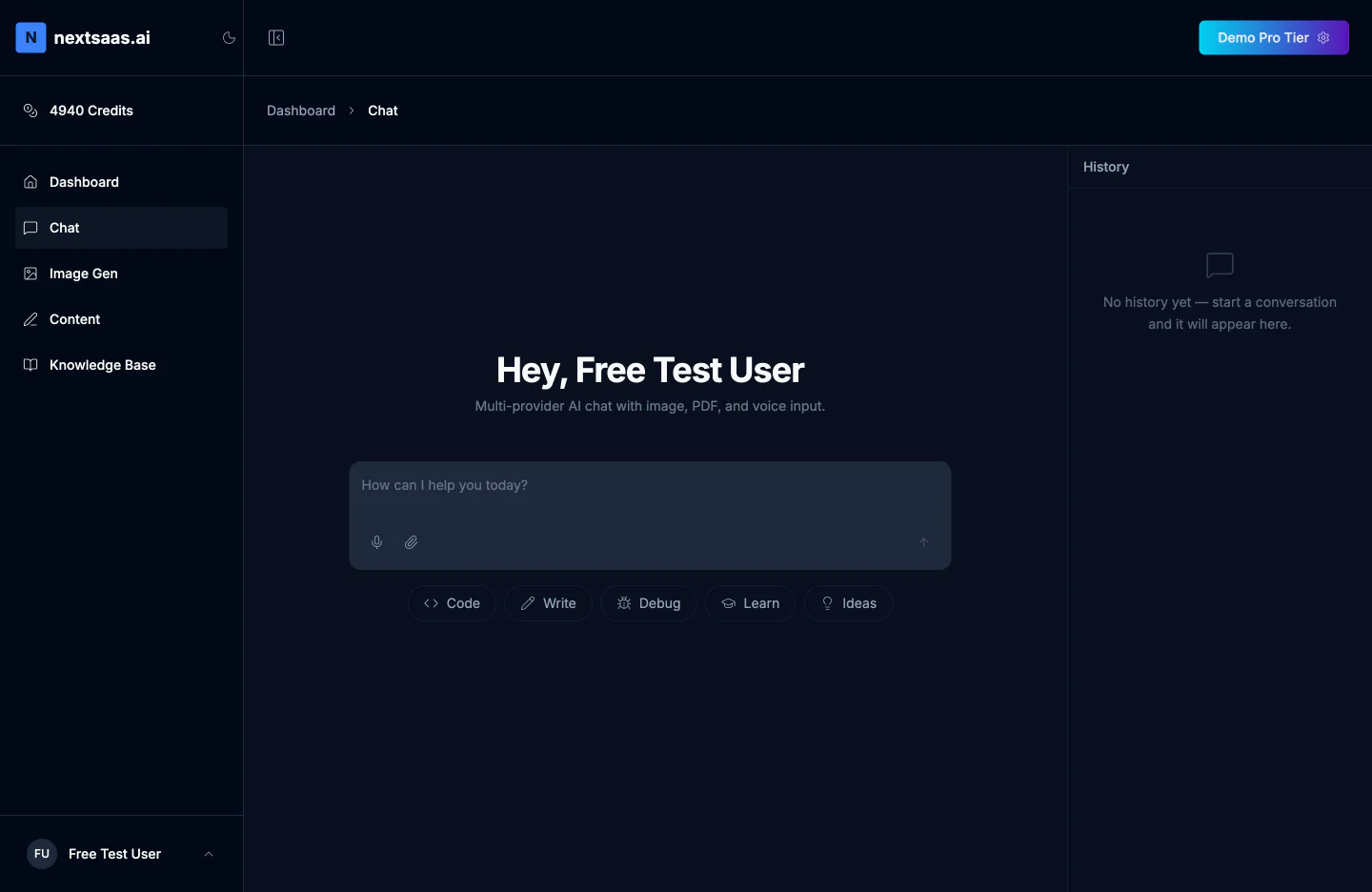 nextsaas.ai Chat-Interface im Dark-Mode