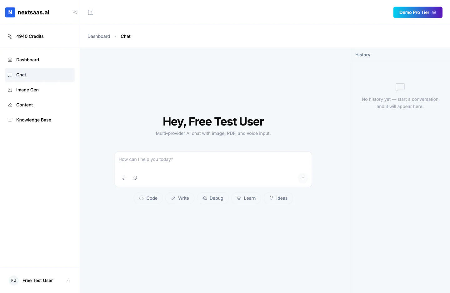 nextsaas.ai Chat-Interface im Light-Mode