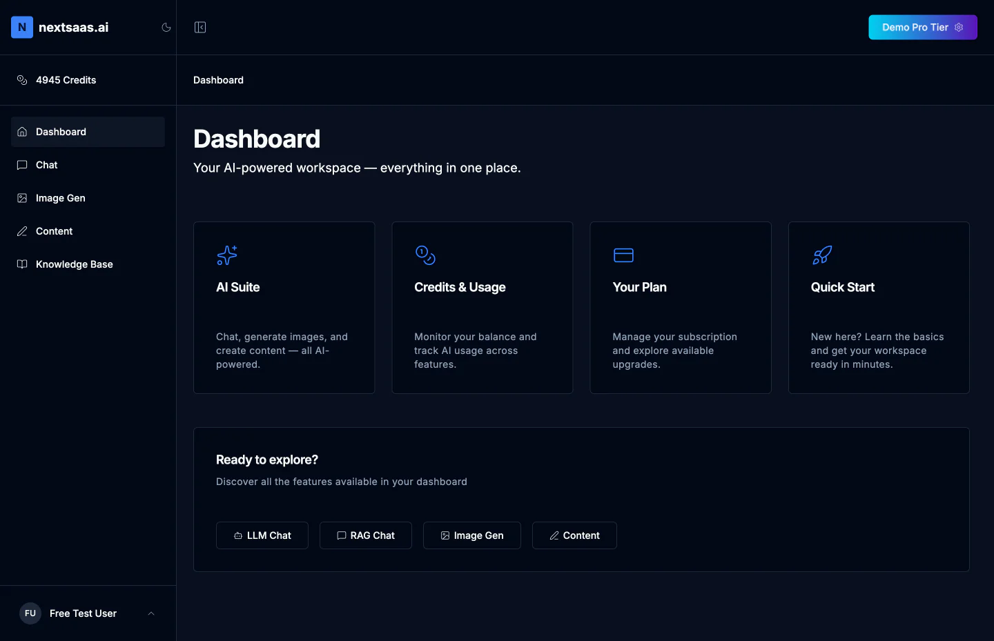 nextsaas.ai Dashboard Welcome-Screen